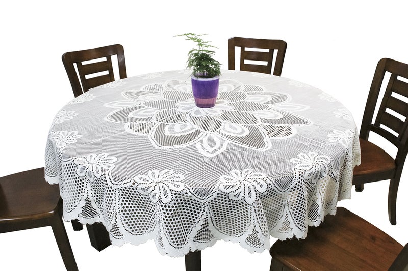 GEFEII White Lace Tablecloth Crochet Table Linen Round Lace Table Covers for Kitchen Dinner Wedding Party Banquet Chrismas Decoration 70 Inch